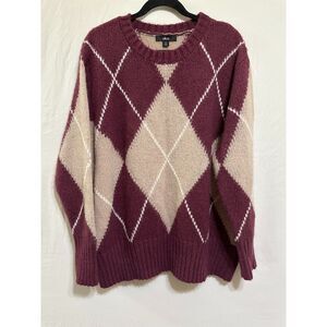 Ellos Women's Plus Size Burgundy/Tan Argyle Sweater Size 1x (22/24) Wool Blend